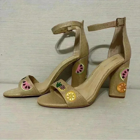 Gianni Bini Joenahtwo Natural Straw Fruit Embellished Block Heel Sandals Summer - Picture 11 of 16